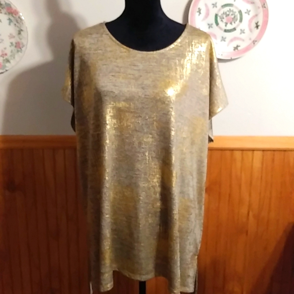 Lavanya Woman Shirt Tan & Shimmery gold Loose fitting Classic Style